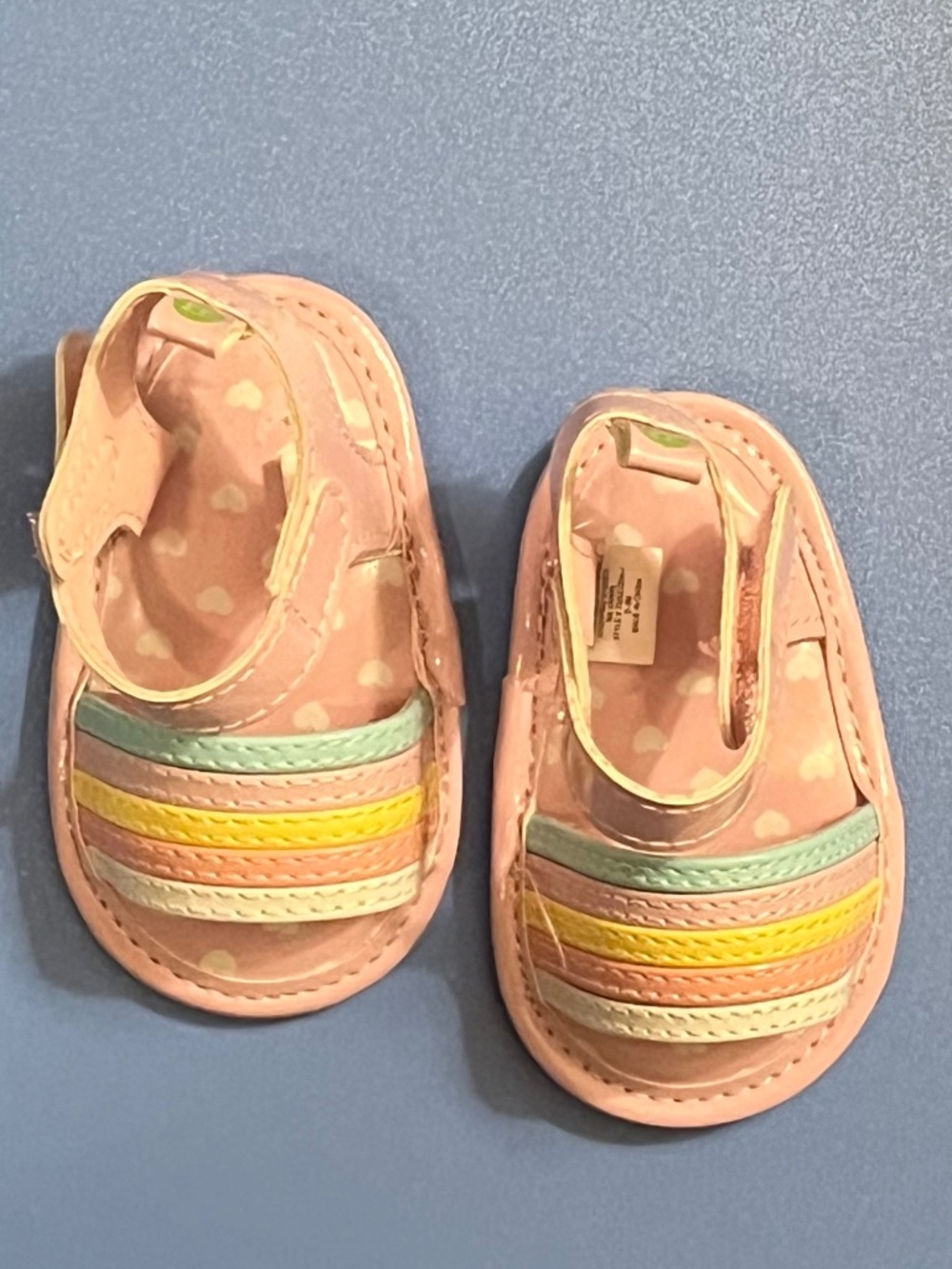 First Steps Baby Sandals 0-3 Months Pink Rainbow Velcro Strap NWOT